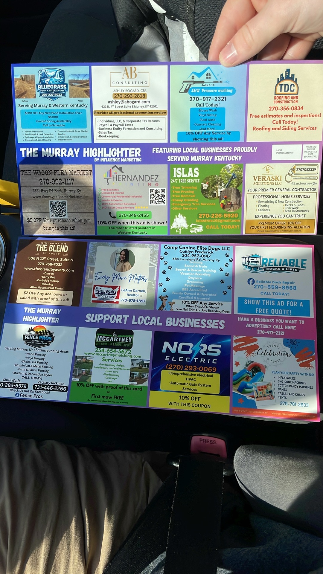 The Murray Highlighter postcard featuring local Murray businesses